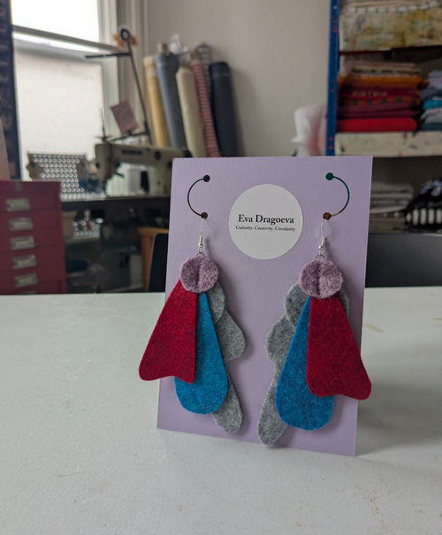 Heathered felt earrings in blue, red, purple and grey