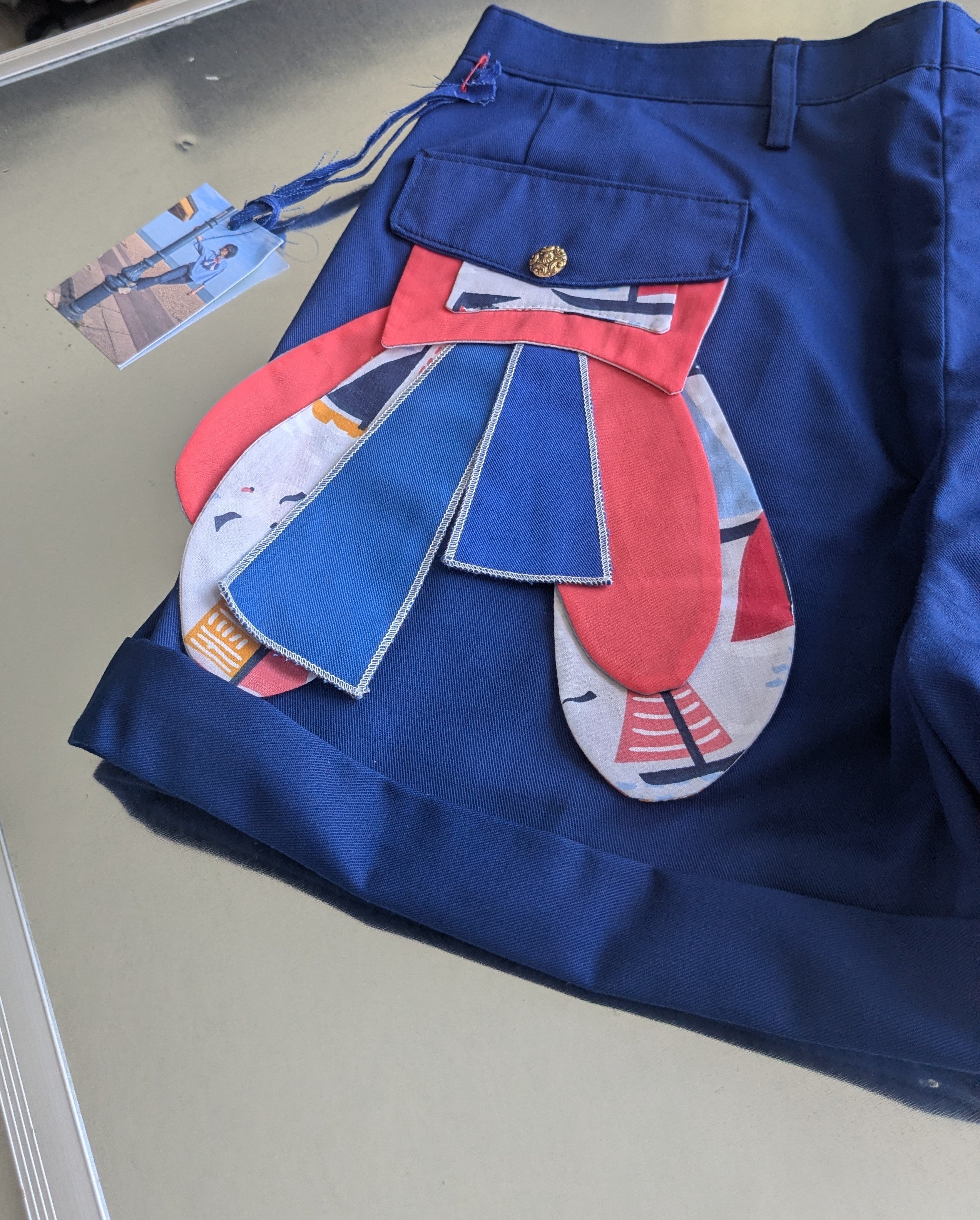 Upcycled navy shorts with nautical details