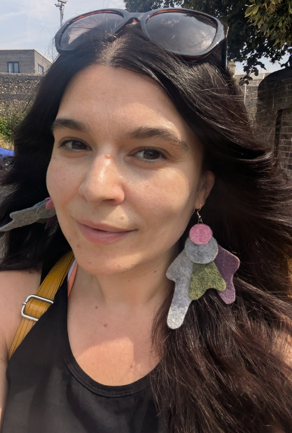 Heathered felt earrings in pink, grey, green and purple