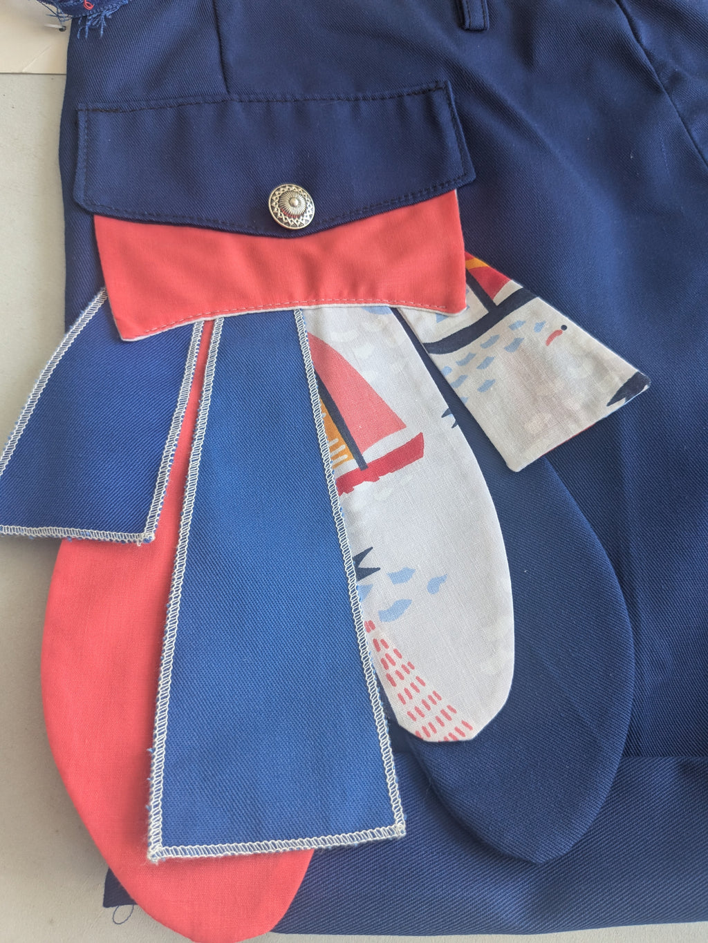 Upcycled navy shorts with nautical details