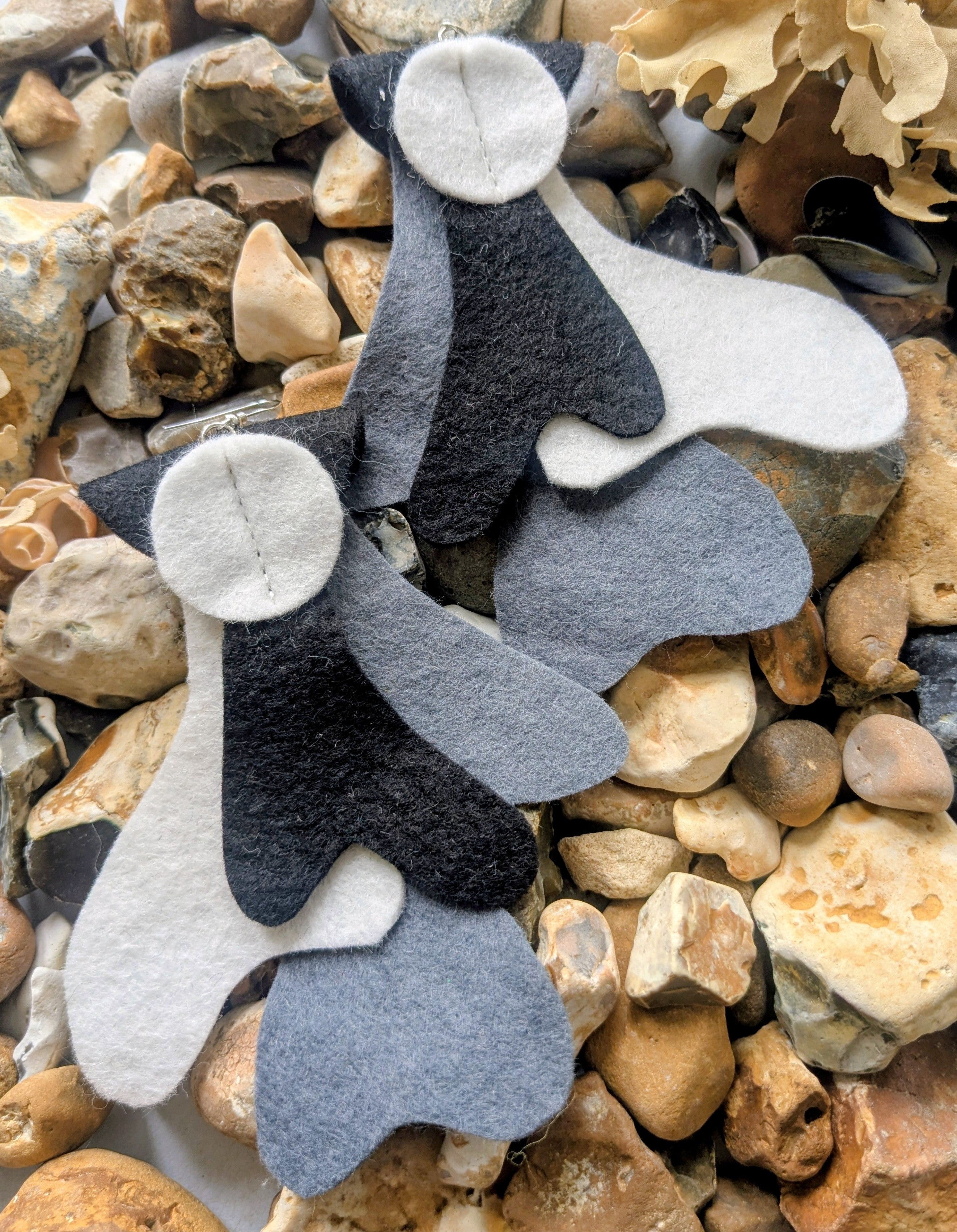 Large statement felt earrings in black, white and grey