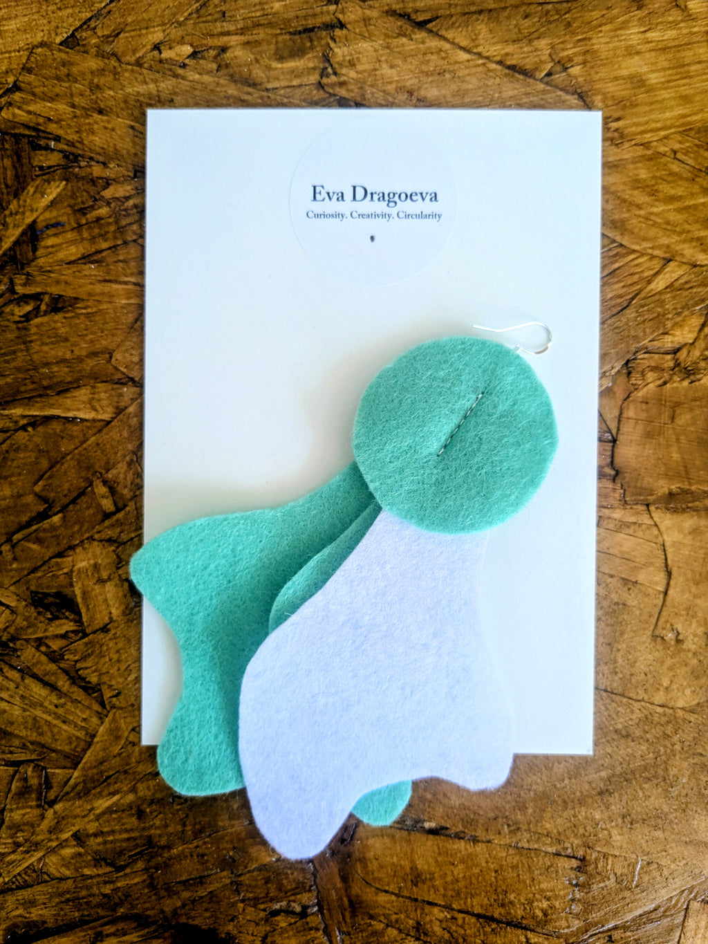 Single statement felt earrings in white, green and turquoise