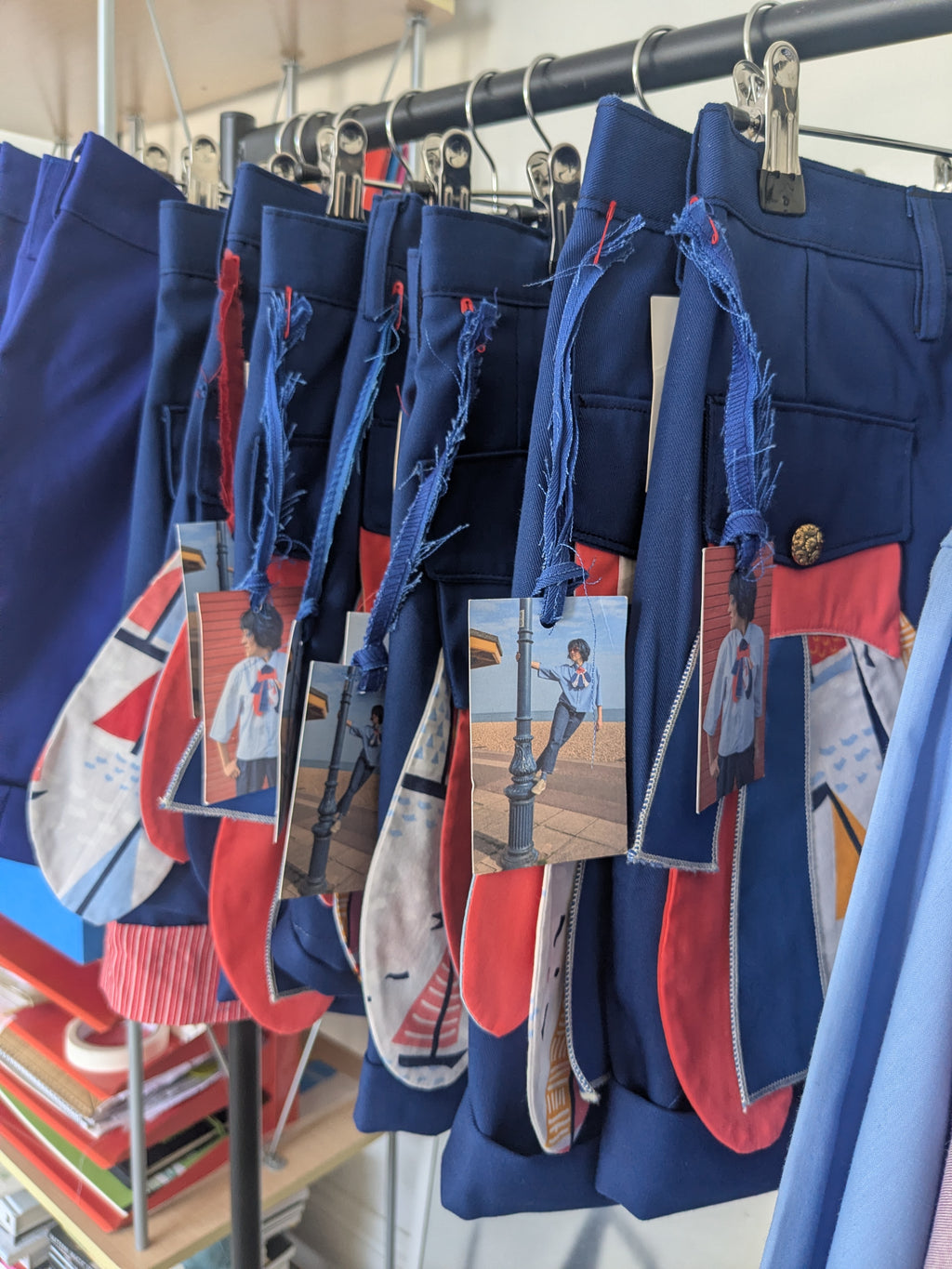 Upcycled navy shorts with nautical details