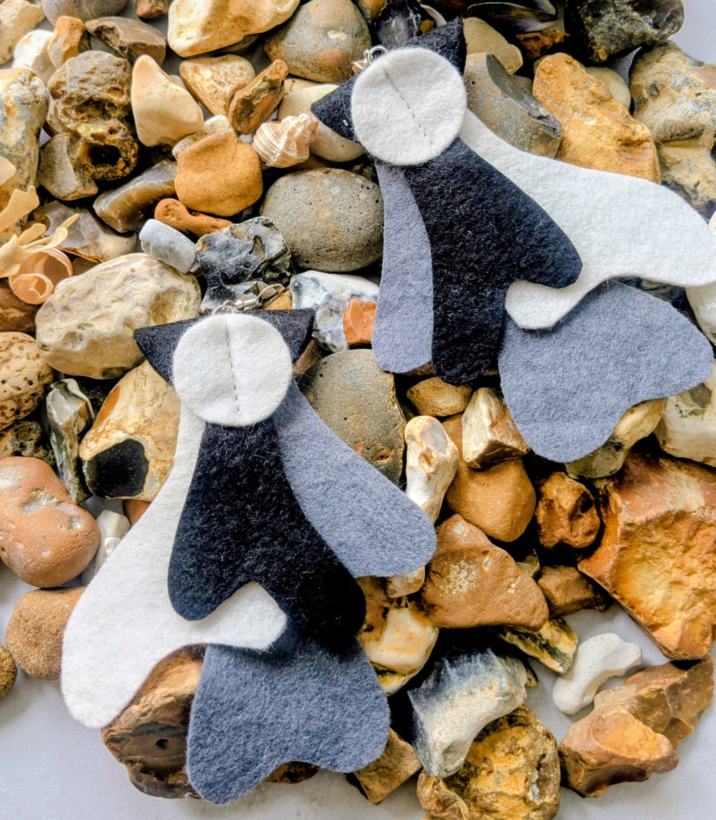 Large statement felt earrings in black, white and grey