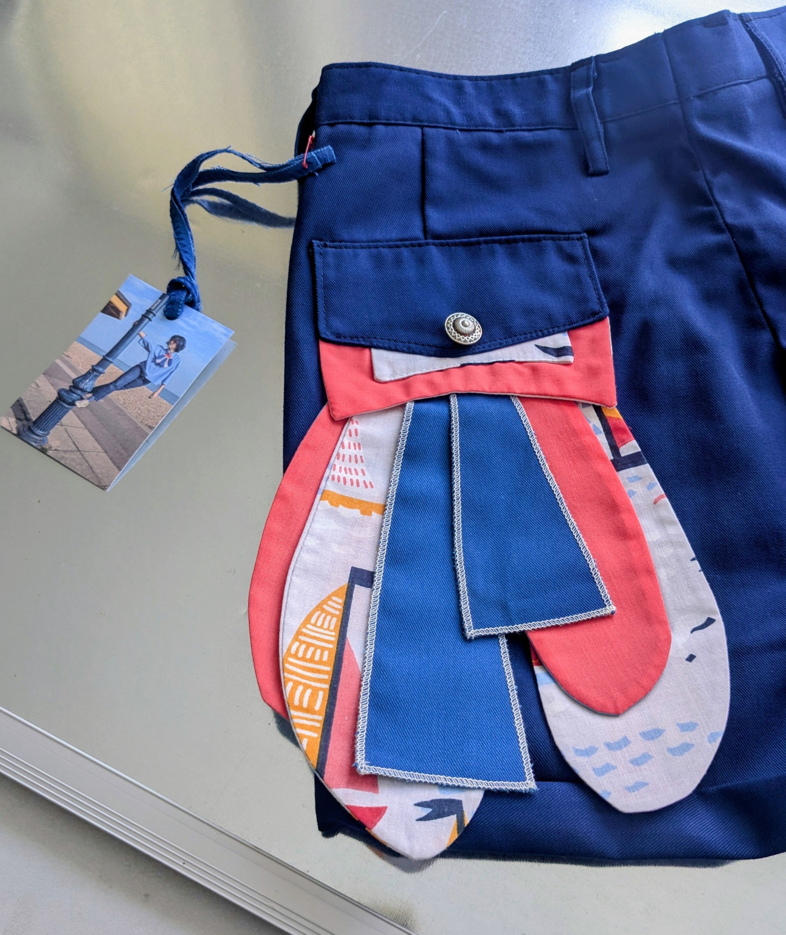 Upcycled navy shorts with nautical details