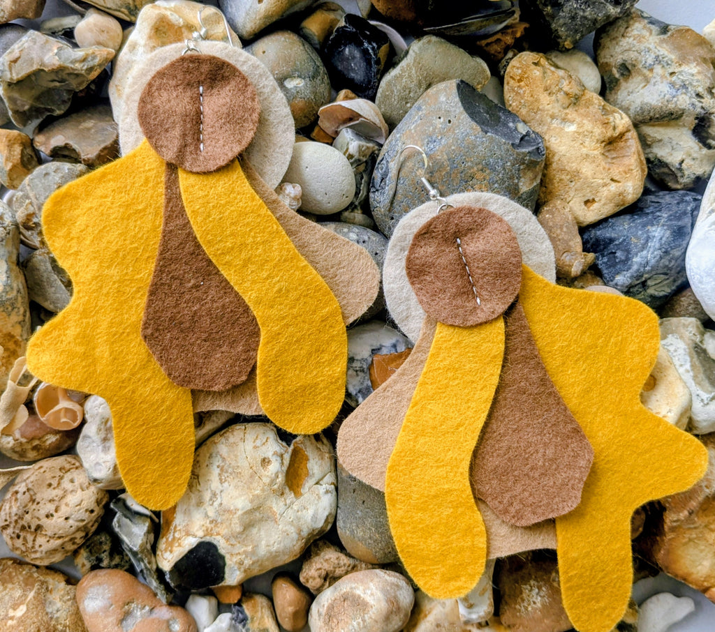 Large statement felt earrings in brown and orange