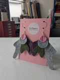 Heathered felt earrings in pink, grey, green and purple