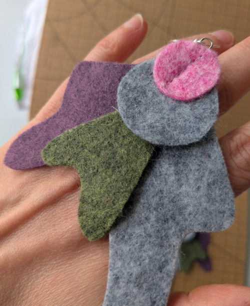 Heathered felt earrings in pink, grey, green and purple