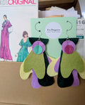 Large statement felt earrings in purple, yellow and green