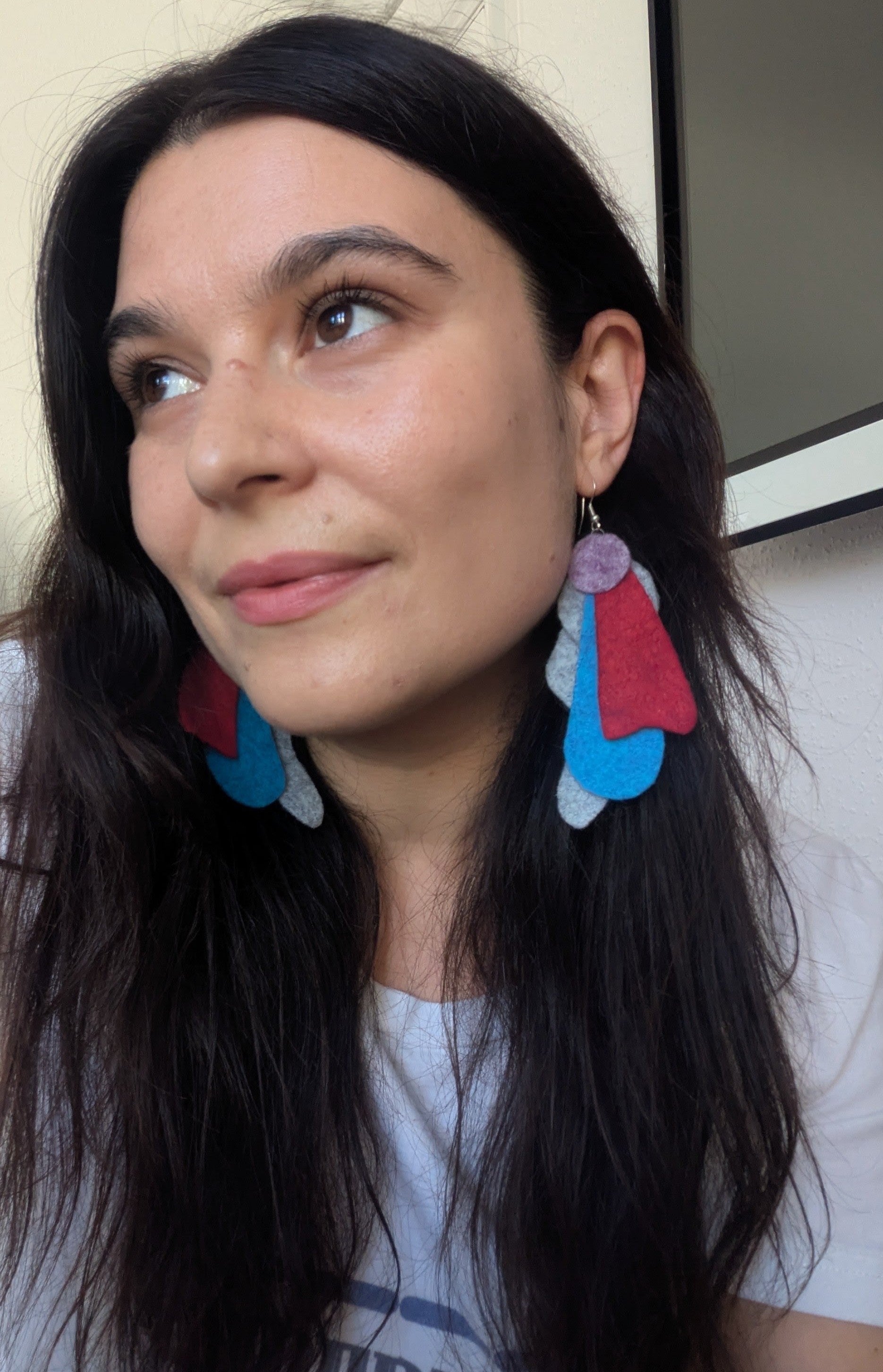 Heathered felt earrings in blue, red, purple and grey