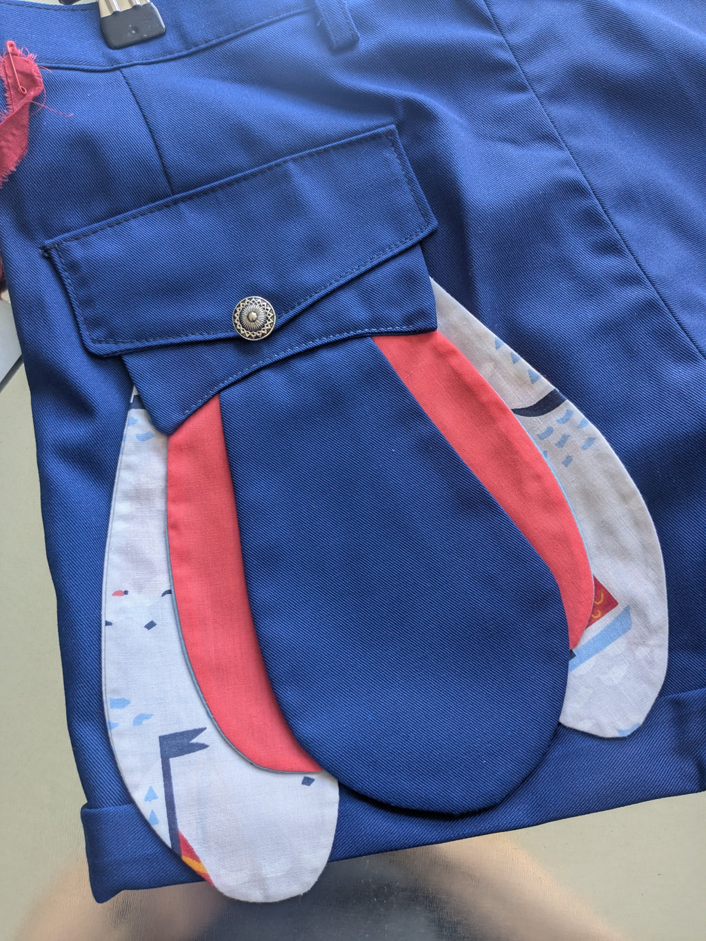 Upcycled navy shorts with nautical details