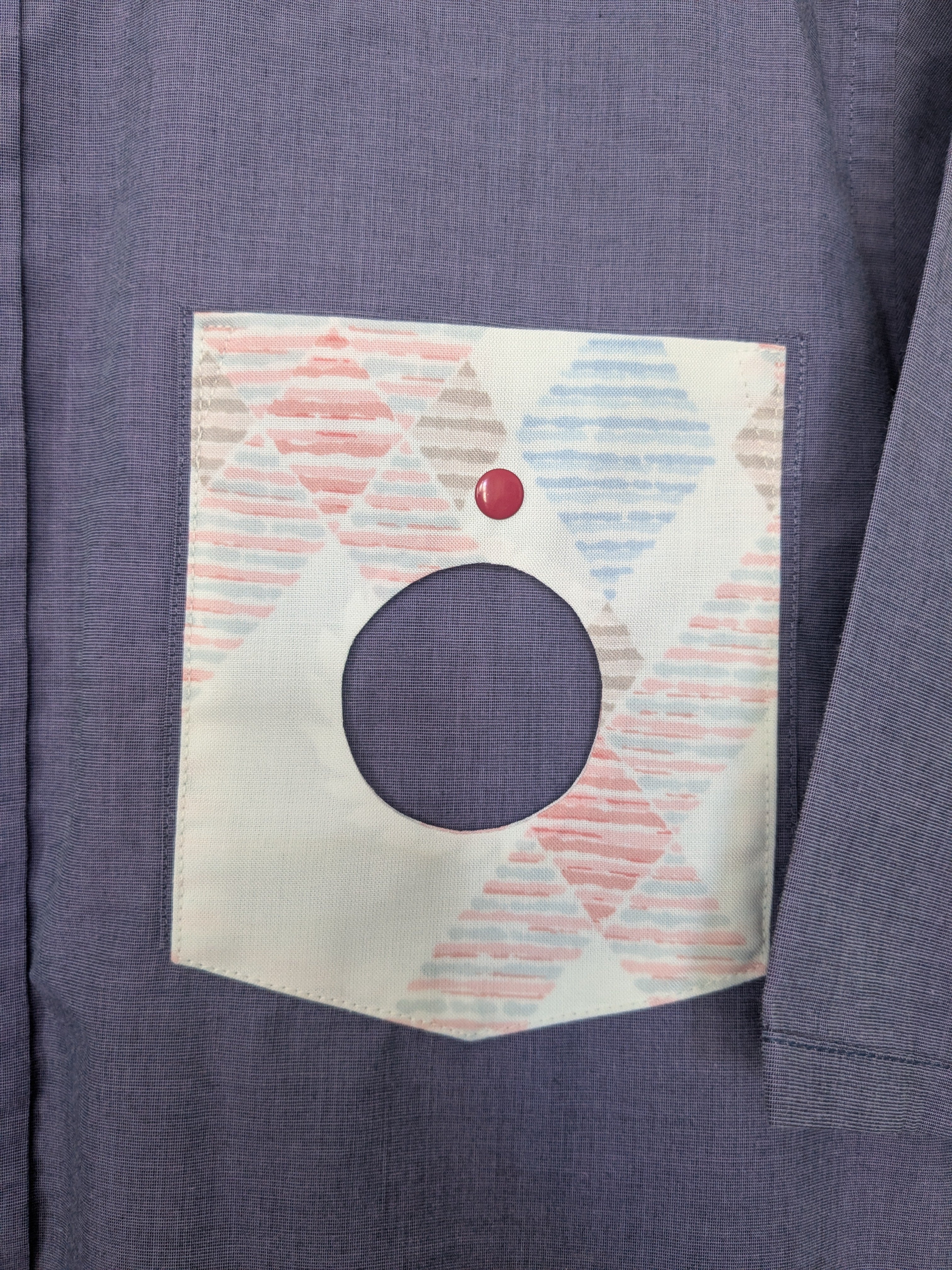 Upcycled boxy dark blue shirt with a cool geometric pocket